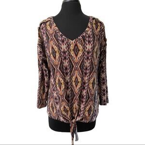 𝅺signature Studio Aztec Print Front Tie Hem Top XL